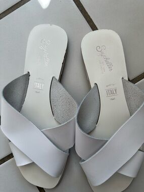 Seychelles White Cross-Band Leather Slide Sandals